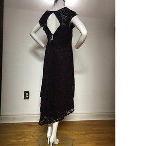 Sz XL Le Chateau Deep Prune Plum Fit Flare Asymmetrical Lace Dress Formal dress